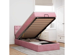Vidaxl Estrutura De Cama Otomana Com Colchão Rosa 90x200cm Veludo