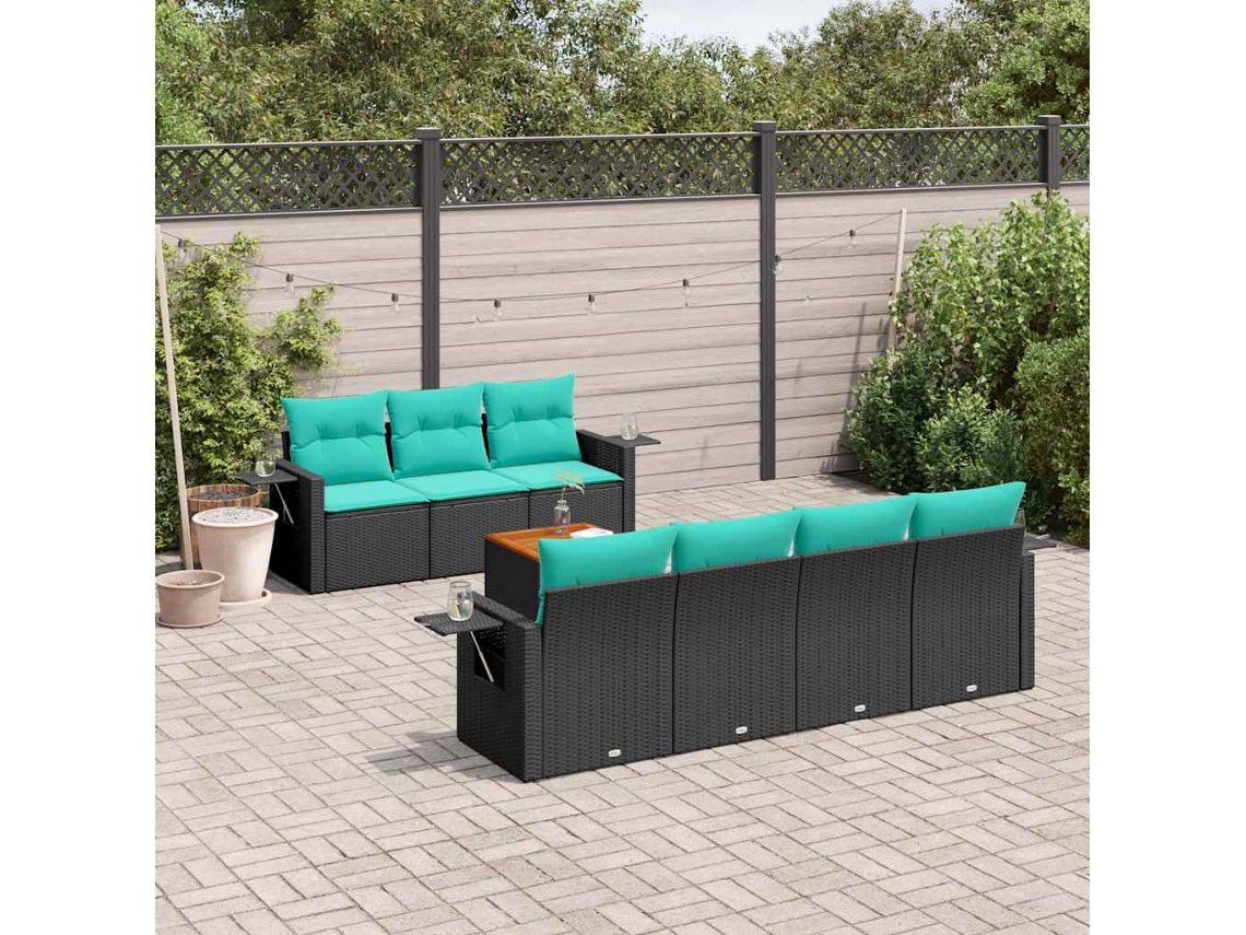 Vidaxl Conjunto De Sofá De Jardim Com 8 Peças E Almofadas Em Rattan Sintético Preto