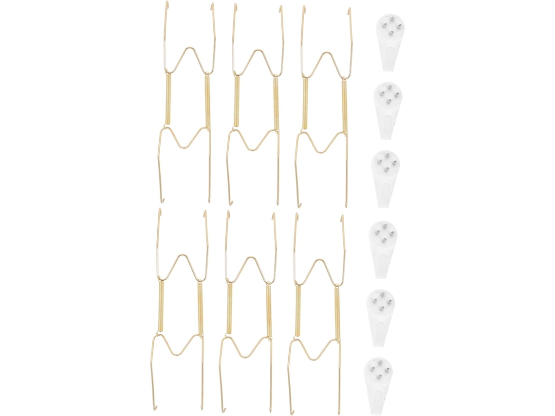 Conjunto de 6 Ganchos Aço para Pratos, Sem Marca e Parede Invisíveis Pendurar Decorativos Obras CHABERLU