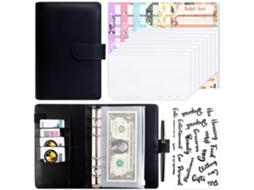 A6 Pu Leather Loose Leaf Cash Budget Planner Macaron Creative Notebook Deep Black With 8-zipper Pouches, 12-budget Cards