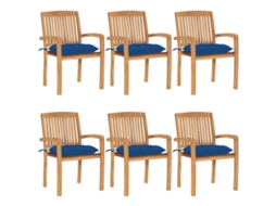 Vidaxl Cadeiras De Jardim Empiháveis C/ Almofadões 6 Pcs Teca Maciça
