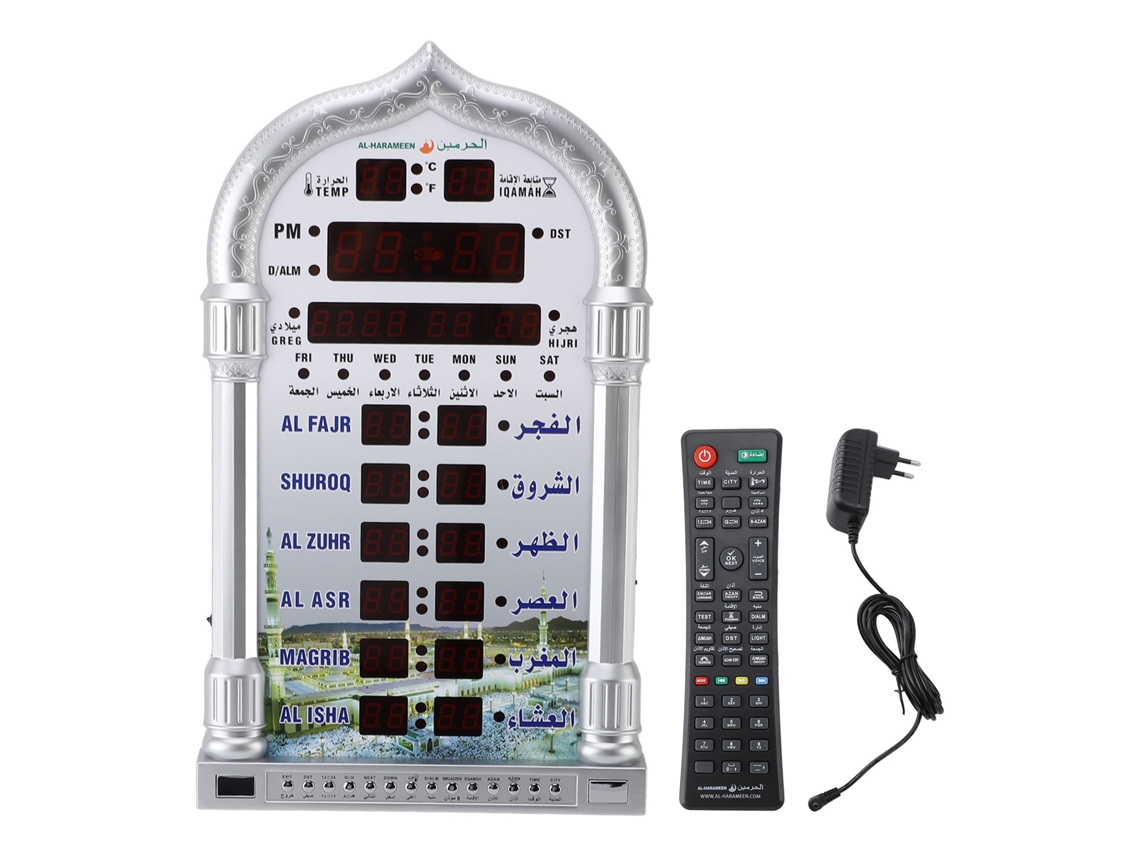 Relógio de oração muçulmano Azan digital LED com controle remoto para parede e mesa S/MARCA