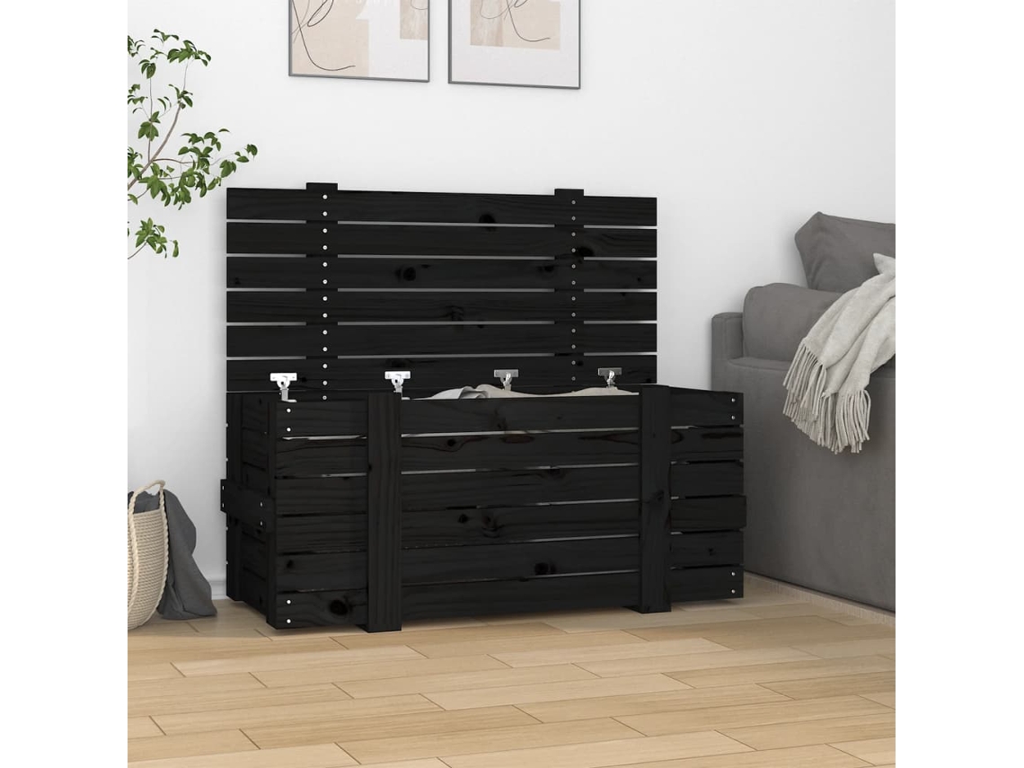 Vidaxl Caixa De Arrumação 91x40,5x42 Cm Madeira De Pinho Maciça Preto