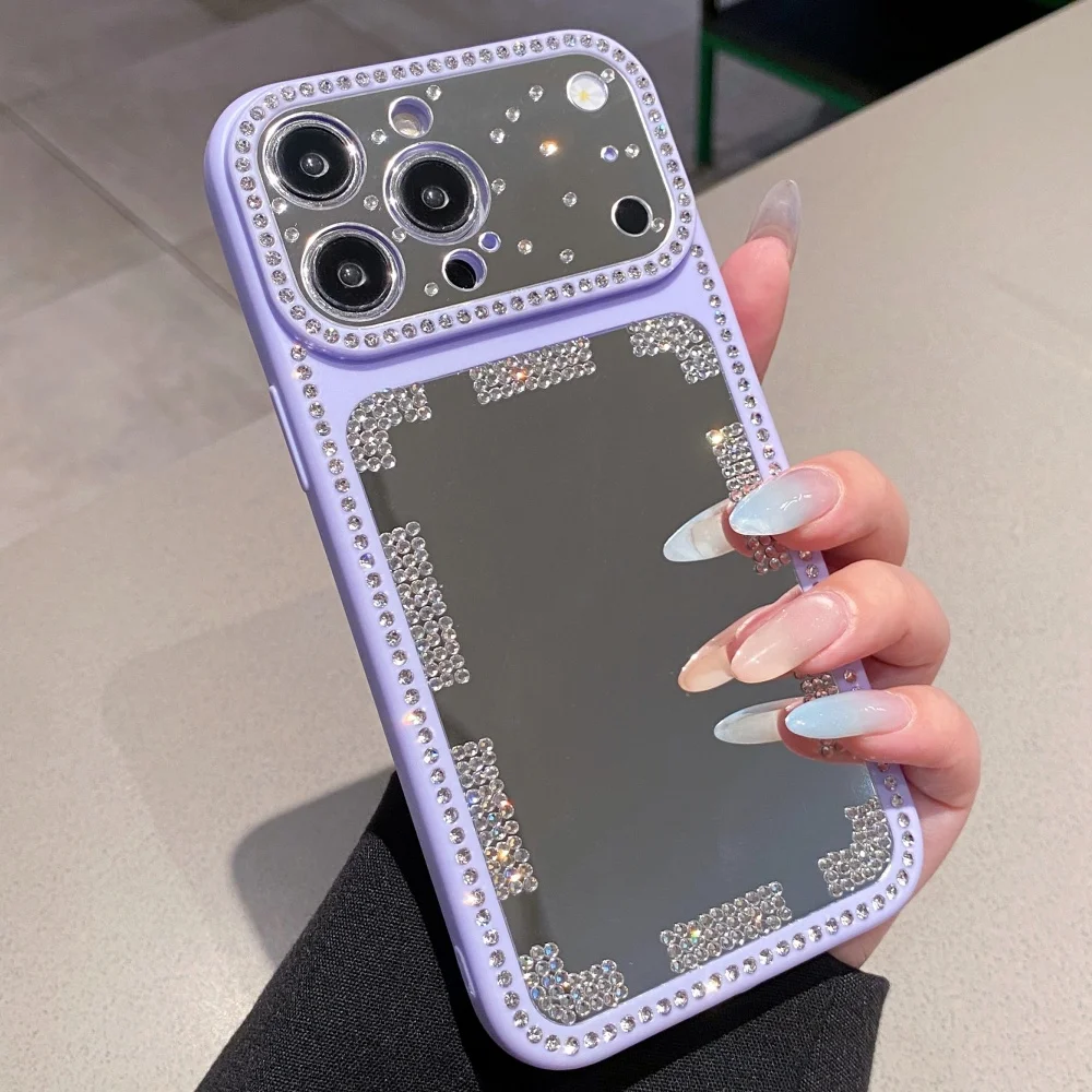 Capa Para Celular Com Espelho De Maquiagem (roxa) Para Iphone 15 Pro, Capa Traseira À Prova De Choque