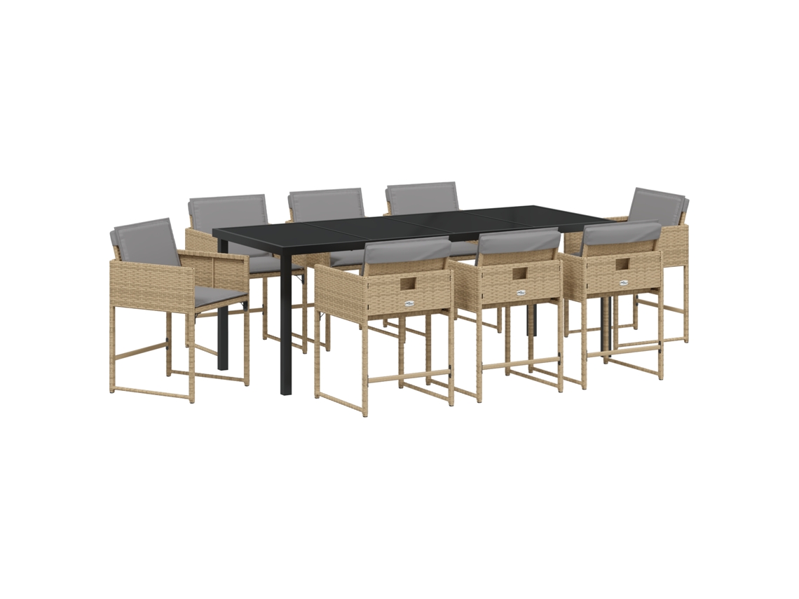 Conjunto 9 Conjunto De Jantar Moderno Vidaxl Bege Vime Pe (200 X 80 X 73 Cm)
