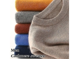 2026 suéter de Cashmere para Hombre Otoño Invierno Suave Cálido Pullover Tejido Blp S Azul Claro