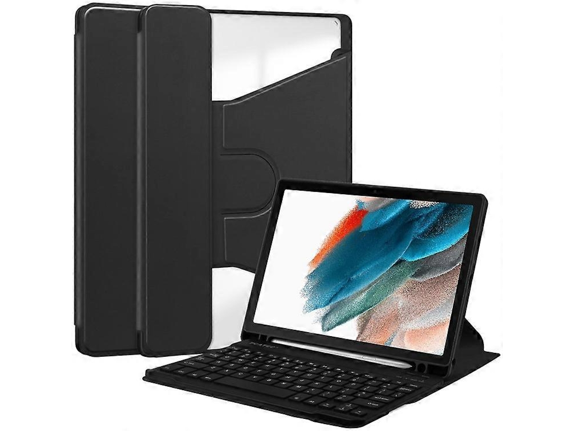 Capa Com Teclado Bluetooth Compatível Com Samsung Galaxy Tab A8 10.5 (2021)/(2022), Giratória 360°, Suporte Integrado, Cor Preto