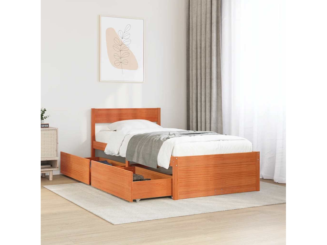 Vidaxl Cama Sem Colchão 90x190 Cm Madeira De Pinho Maciça Castanho-mel