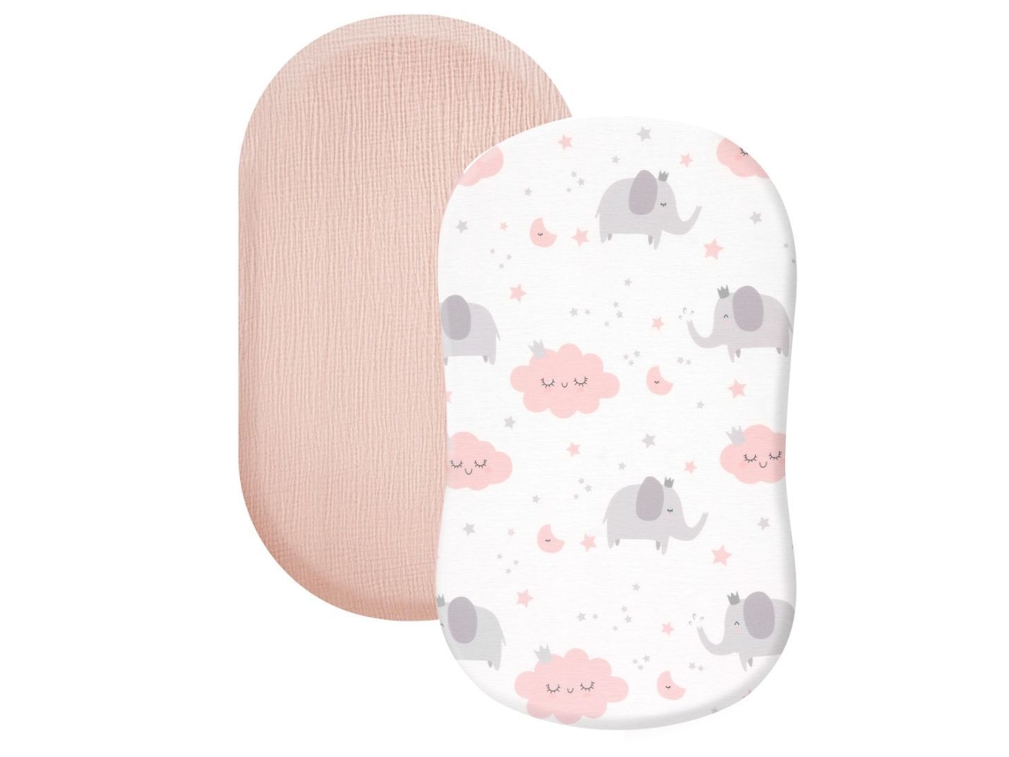 Lençóis De Berço, Conjunto Com 2 Protetores De Colchão Elásticos E Respiráveis, Ajuste Perfeito 360° (rosa - Elefante) Spqment