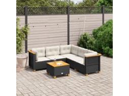 Vidaxl 6 Pcs Conjunto Sofás De Jardim C/ Almofadões Vime Pe Preto