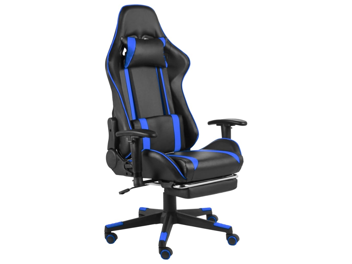 Vidaxl Cadeira De Gaming Giratória Com Apoio De Pés Pvc Azul