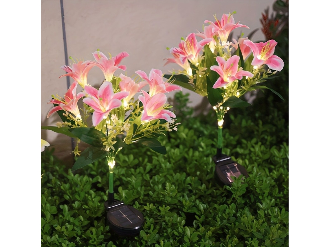 Luz Solar De Lírio 2 Pack, Ip65 E 7 Flores, Rosa Elysve