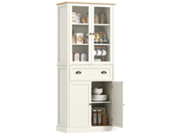Armário de Despensa de 5 Níveis com Gaveta Central em Mdf e Aglomerado, 76x40x182,5 Cm, Branco Creme ZENCORE SERVICES