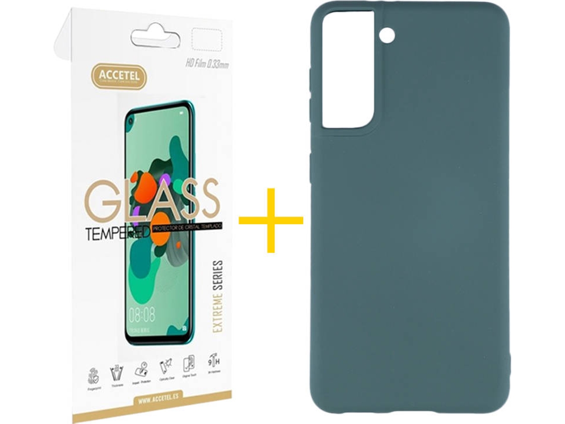 Capa e Película de Vidro Samsung S21 ACCETEL Silicone Líquido Verde