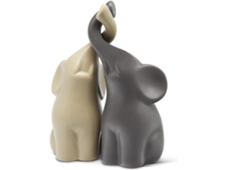 Casal de Elefantes Apaixonados em Figura Decorativa Bege e Cinza, com 16 Cm de Altura BRILVIBERA