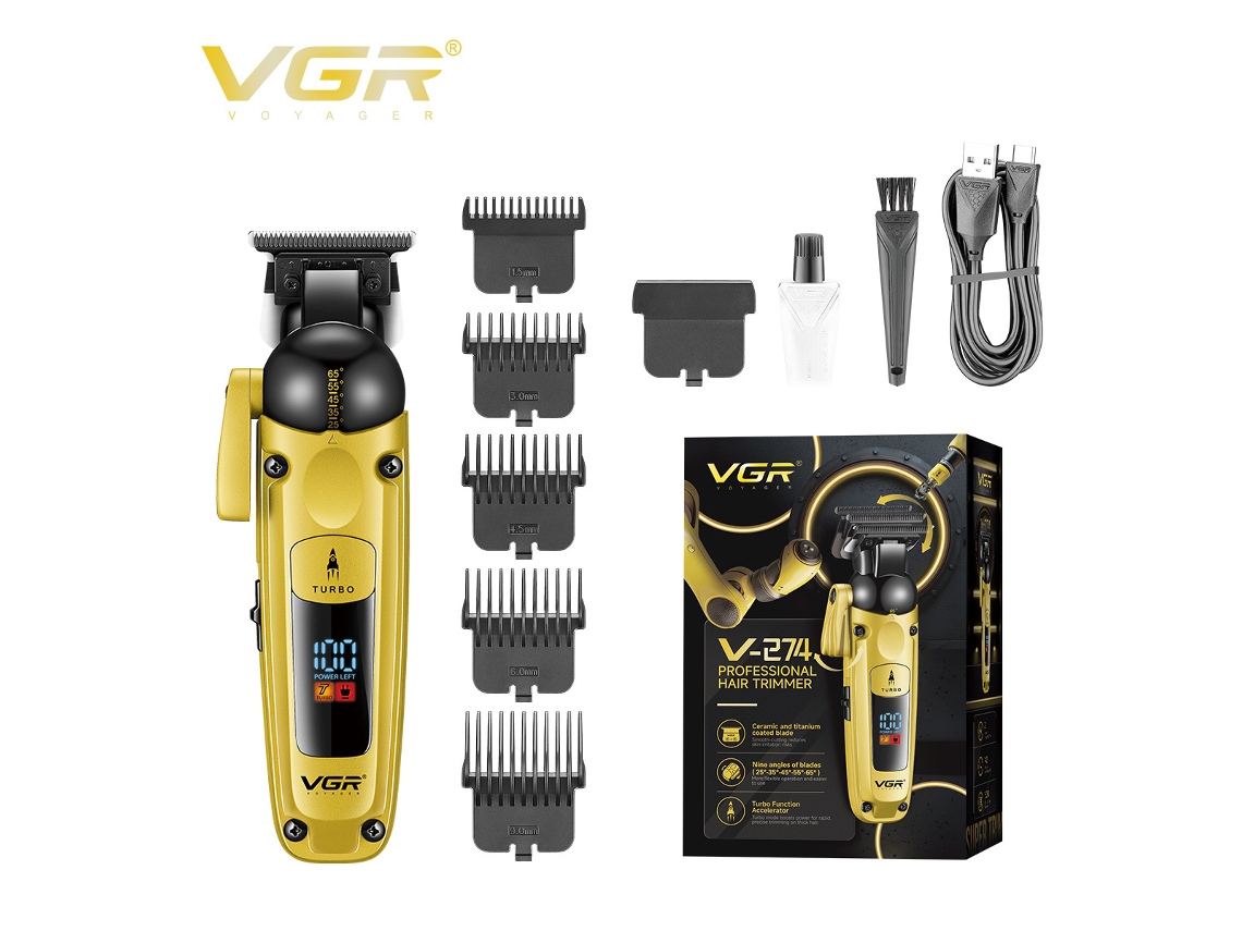Máquina de Cortar Cabelo Elétrica com Visor Digital e Função de Aceleração. MDUG (dourado)