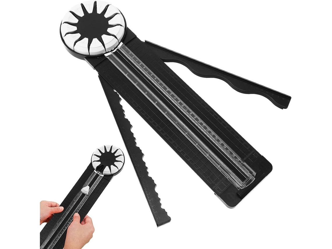 Cortador de Papel Kraft Amosfun em Plástico Preto com Bordas Onduladas, Ferramenta Corte Reto para Scrapbookin
