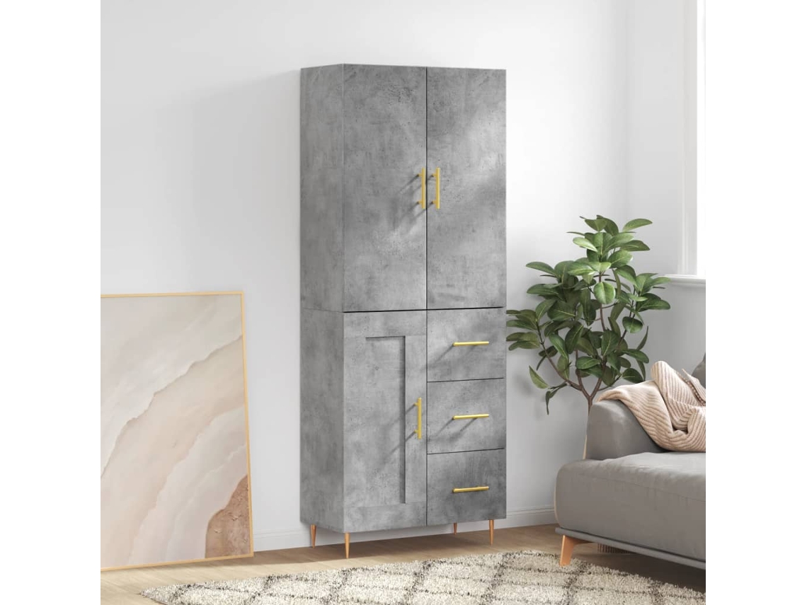 Vidaxl Armário Alto 69,5x34x180 Cm Derivados De Madeira Cinza Cimento