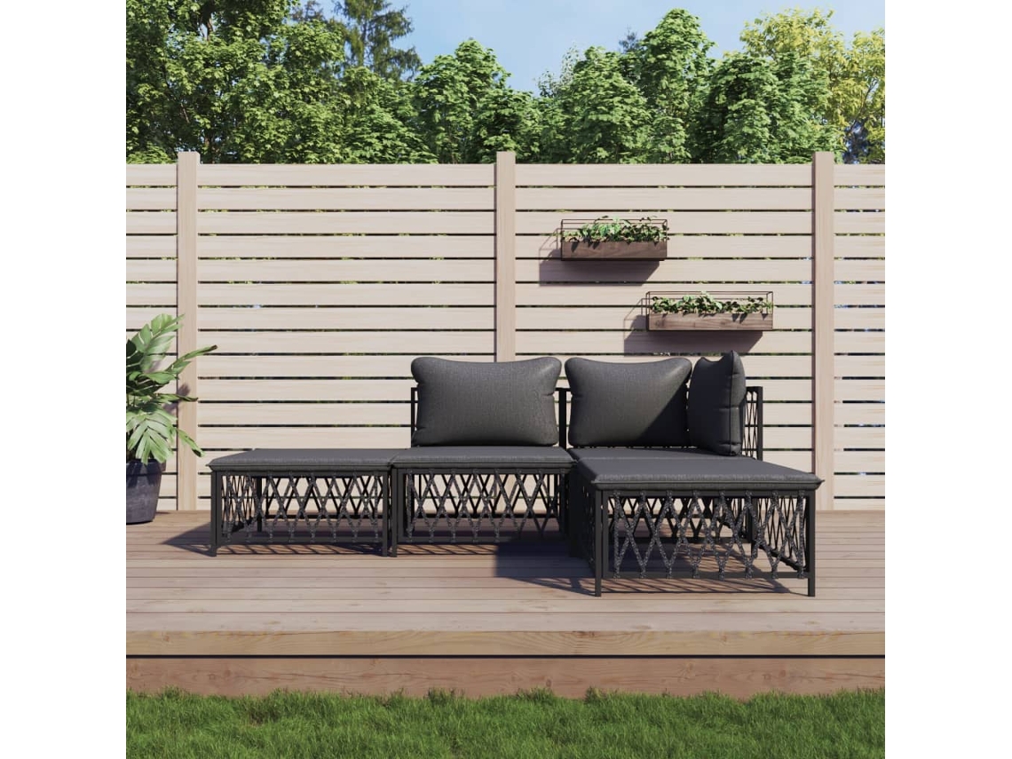 Vidaxl 4 Pcs Conjunto Lounge De Jardim Com Almofadões Aço Antracite