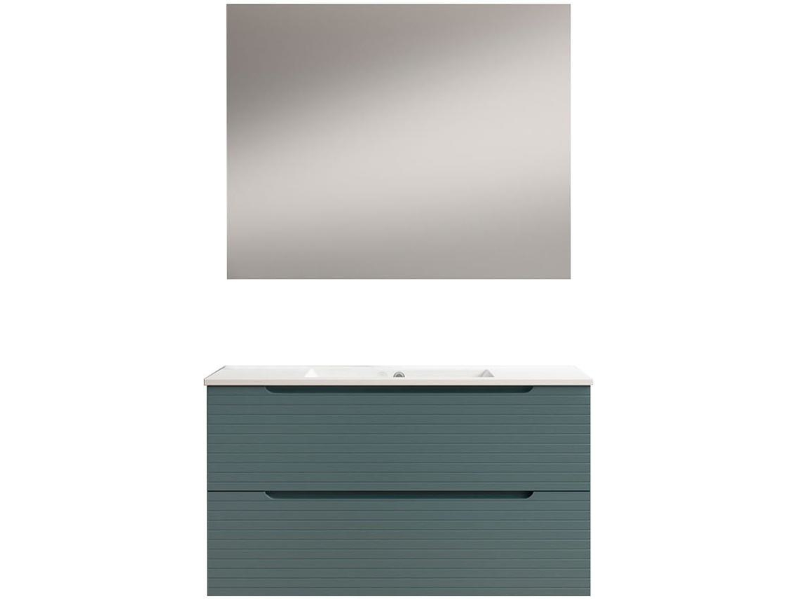 Móveis de casa de banho com lavatório, espelho e aplique LED BOREAL 80x45 cm acabamento azul oceano mate 2 gavetas suspensas