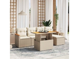 Vidaxl 6 Pcs Conjunto De Sofás P/ Jardim Com Almofadões Vime Pe Bege
