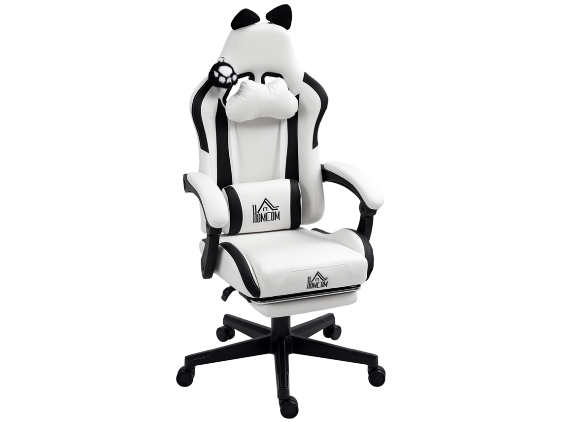 Cadeira Gaming Com Orelhas Gamer Reclinável Com Altura Ajustável E Suporte Lombar 65x62x116-124 Cm Branco