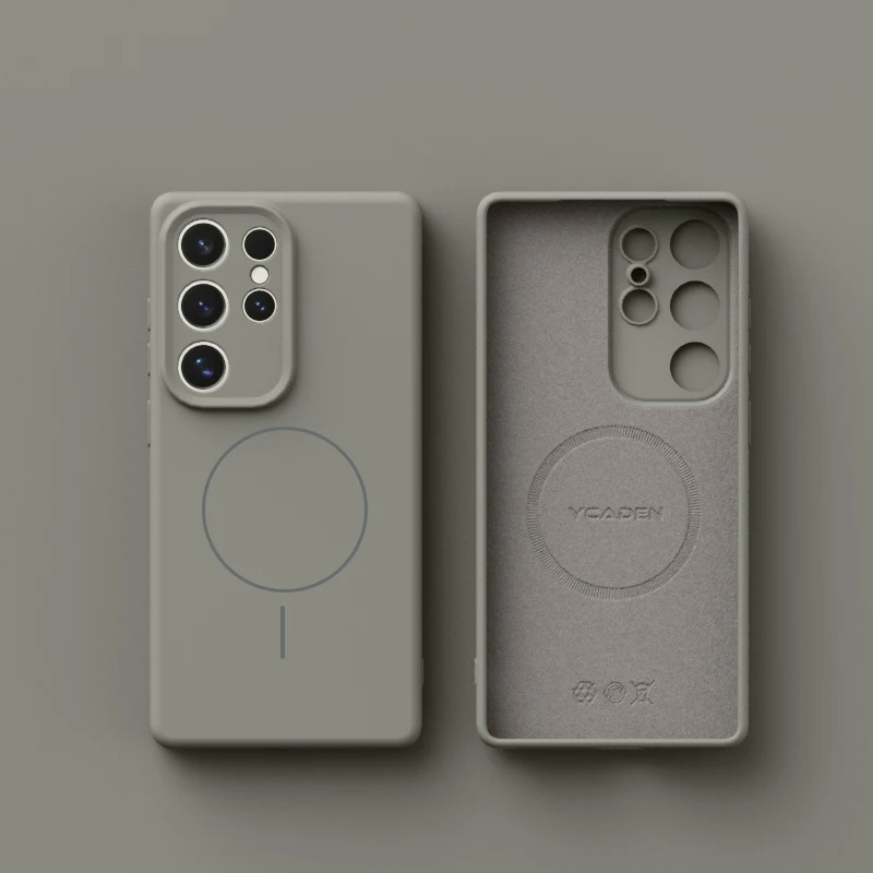 Capa Magnética De Silicone Líquido (cinza Claro) Para Samsung Galaxy S25 Ultra, Capa Traseira De Tpu Macio.