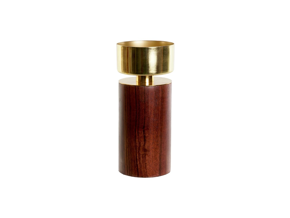 Castiçais HOME ESPRIT Castanho Dourado Alumínio Acácia 8 X 8 X 18 Cm