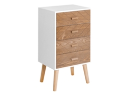 Cômoda 4 Gavetas, 40x30x75cm, Branco e Natural, Pernas Elevadas, Quarto e Sala | S/MARCA