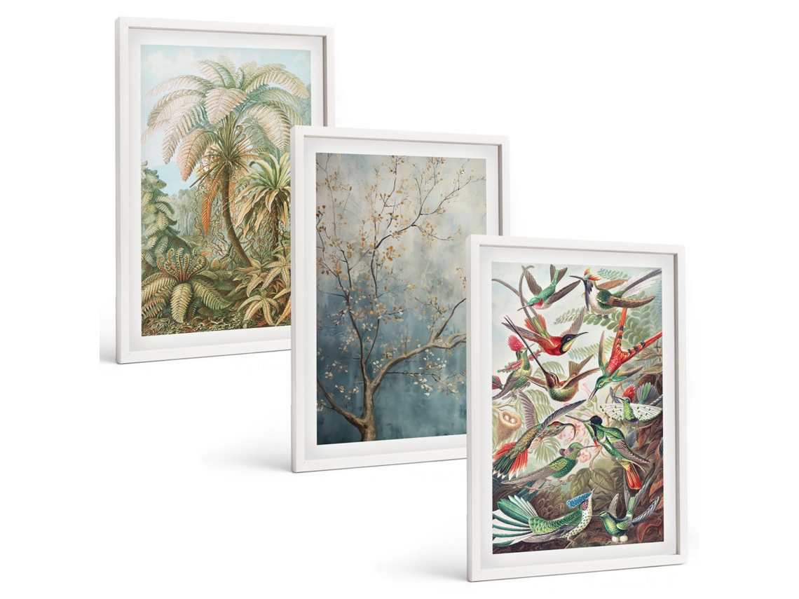 Conjunto De Pinturas Plantas Tropicais, Pássaros, Natureza Espelharte (3 Peças 40x60 Cm)