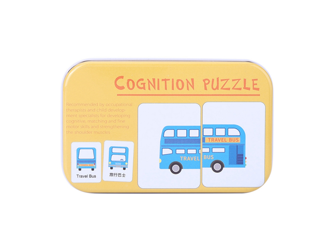 Tarjetas De Quebra-cabeça De Aprendizagem Cognitiva Pré-escolar Brinquedo Educativo Para Bebês Com Caixa De Ferro Veículo