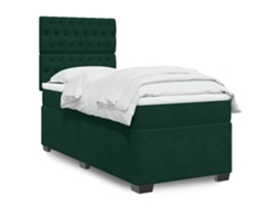Vidaxl Cama Com Molas/colchão 90x200 Cm Veludo Verde-escuro