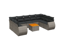Conjunto de 10 Sofás de Jardim com Almofadões Vime Pe Cinzento MAISON EXCLUSIVE