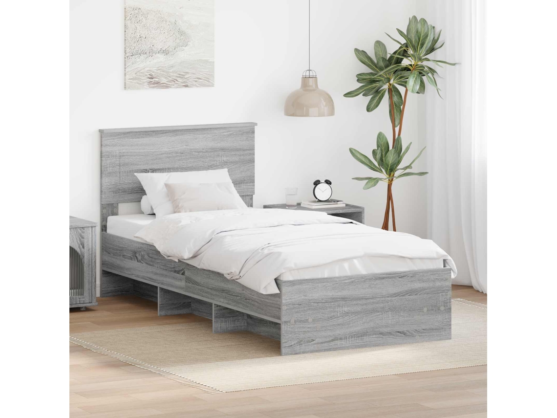 Vidaxl Estrutura Da Cama Com Cabeceira Cinza Sonoma 120 X 123 Cm