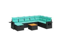 Maison Exclusive - 9 Pcs Conjunto De Sofás P/ Jardim C/ Almofadões Vime Pe Preto