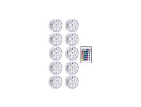 Pack de 10* Luzes Led Subaquáticas GOEIK com 16 Cores Rgb e 1*Controlo Remoto
