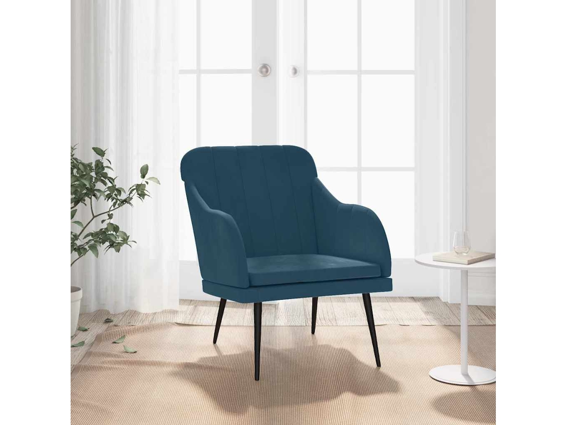 Vidaxl Cadeira Com Apoio De Braços 63x76x80 Cm Veludo Azul