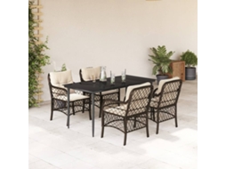 Pcs Conjunto Jantar P/ Jardim C/ Almofadões Vime Pe Marrom Dkd Home Decor