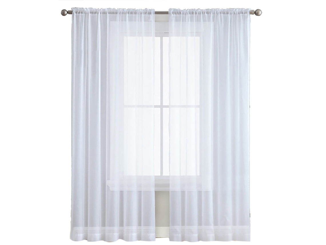 Cortinas Transparentes Brancas Sala de Estar Quarto 55x102 Polegadas 2 Painéis