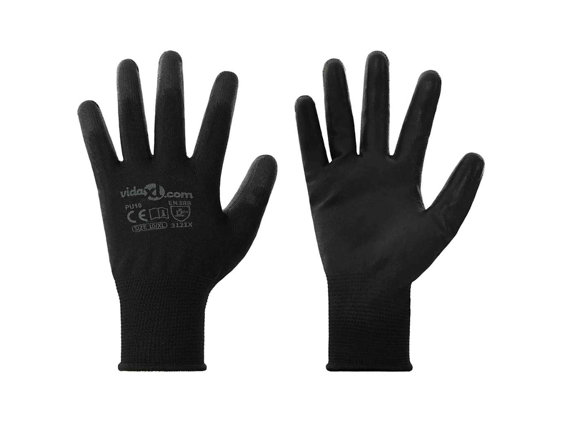 Vidaxl Luvas De Trabalho 12 Pcs Preto 10 / Xl Poliéster