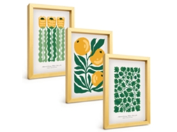 Pinturas Murais Modernaspadrões De Plantas, Flores E Folhas Moldura Dourada Fotos Para O Corredor Espelharte (3 Peças 20x30 Cm)