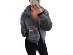 2026 abrigo de Felpa Fluffy para Mulher com Capuz Jaqueta Outerwear Bxp 2xl Gris Escuro