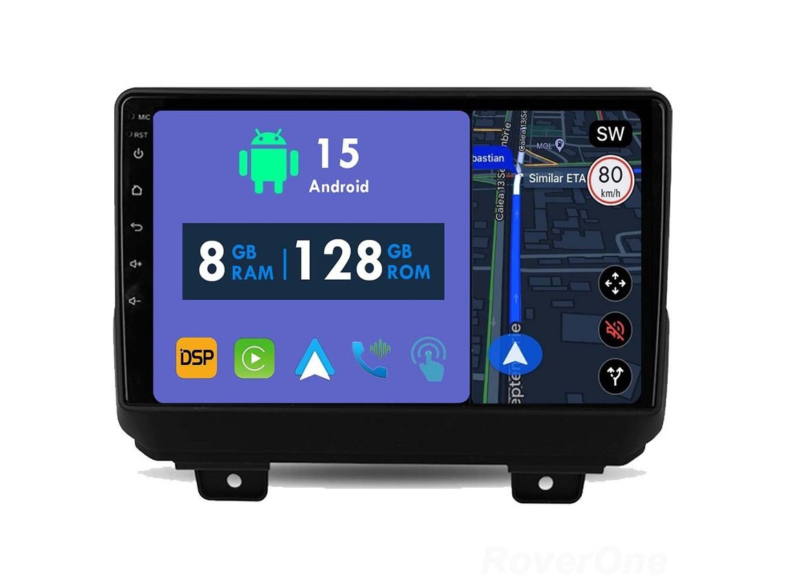 Auto Rádio Carro Bluetooth Autoradio 8GB RAM 128G ROM CarPlay Navegação GPS Ecrã Táctil RoverOne para Jeep Wrangler 4 JL 2018-2019  