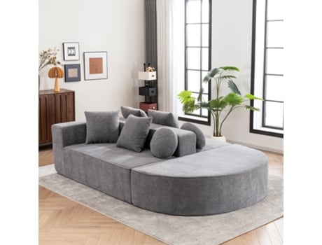 Sofá modular moderno sem montagem, design de nuvem segmentada em tecido chenille macio para sala de estar ou quarto, cinza Mobrio