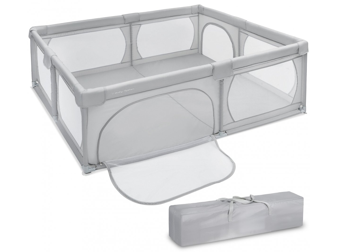 Parque Dobrável para Bebé 200*180*68 Cm Base Antiderrapante Grelha de Proteção Material Impermeável Bolsa de Transporte MOBY SYSTEM
