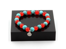 Pulseira Contas Turquesa Calcedônia Vermelha 8 Mm Nostalgia88