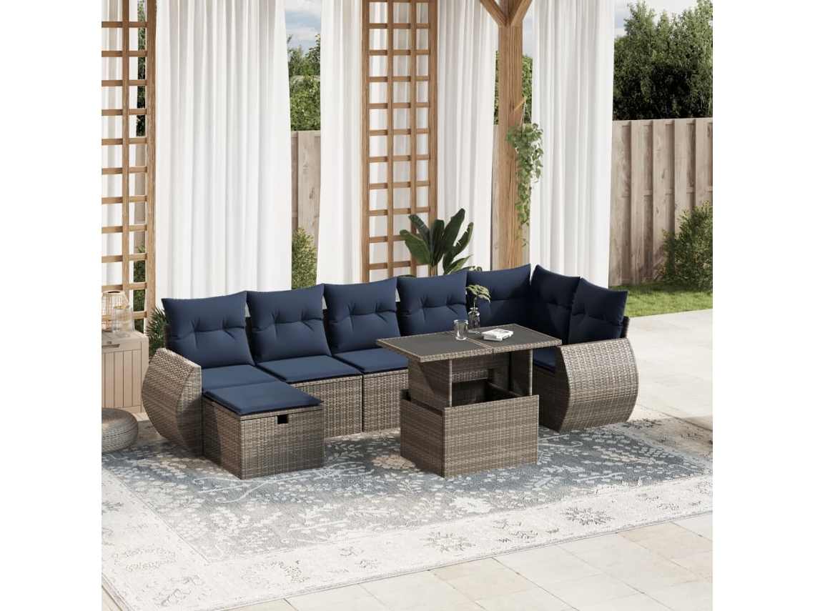 Vidaxl Conjunto De Sofá De Jardim Com 8 Peças E Almofadas Em Rattan Sintético Cinza
