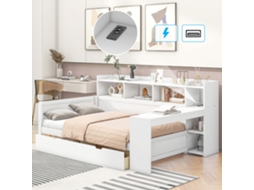 Daybed Branco 90x200cm, Prateleira, Escrivaninha, Usb, 2 Gavetas (s/ Colchão).-op