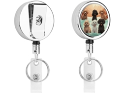 Porta Crachá Com Pingente De Poodle E Clipe Metálico Retrátil, Porta Crachá Portátil Em Nylon, Cordão Em Aço Inoxidável