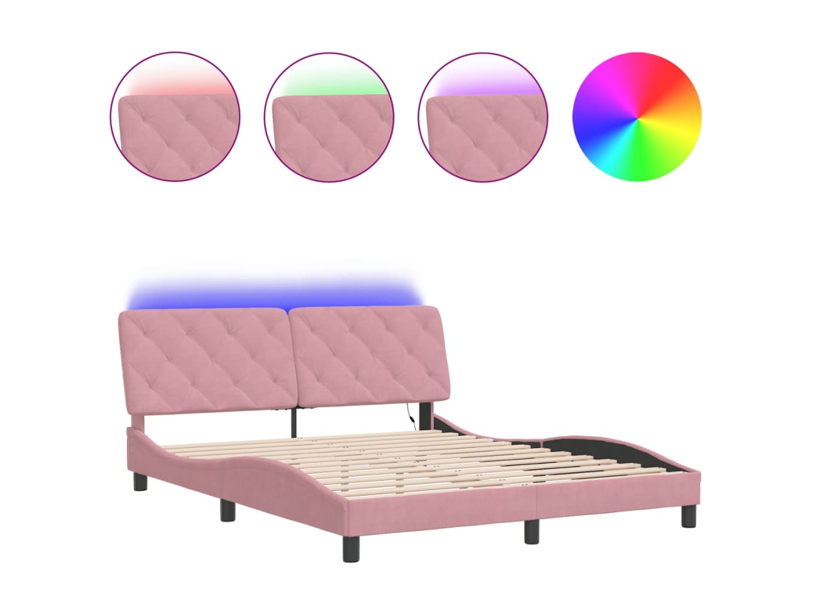 Estrutura de Cama com Led Sem Colchão Veludo Rosa MAISON EXCLUSIVE (160x200 cm)